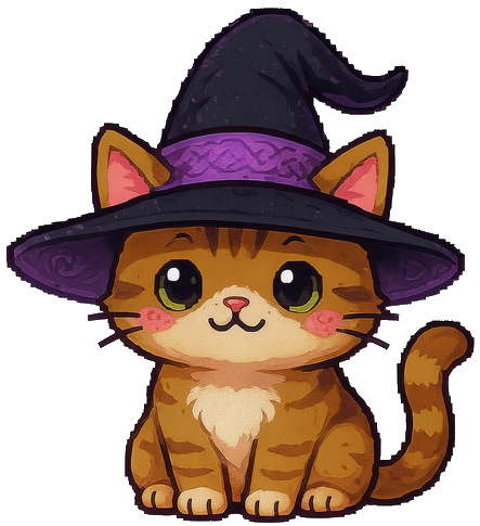 A witch's cat wearing a witch hat
